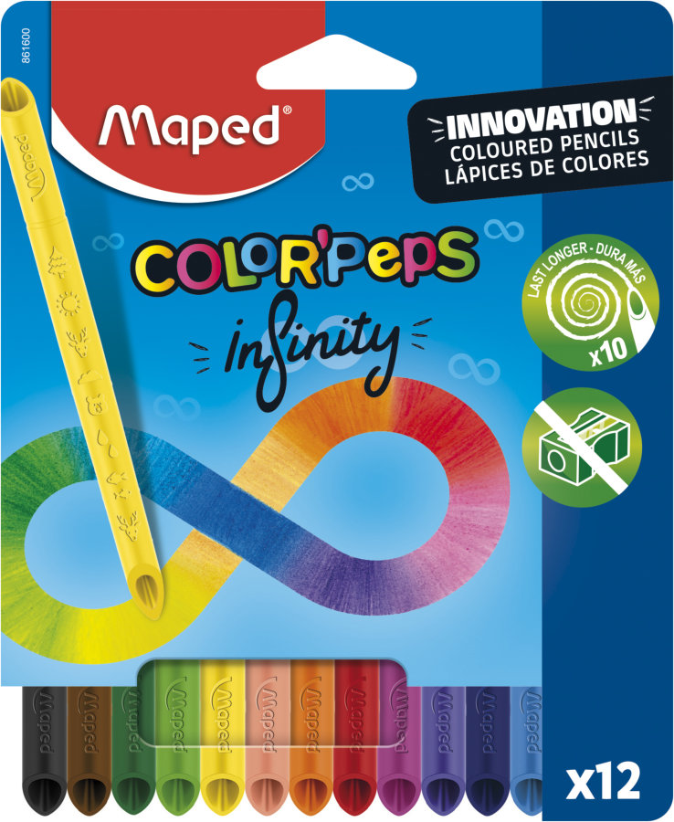 Цветные карандаши MAPED COLOR`PEPS INFINITY из ударопрочного грифеля, треугольные, 12 цветов, в коробке с подвесом