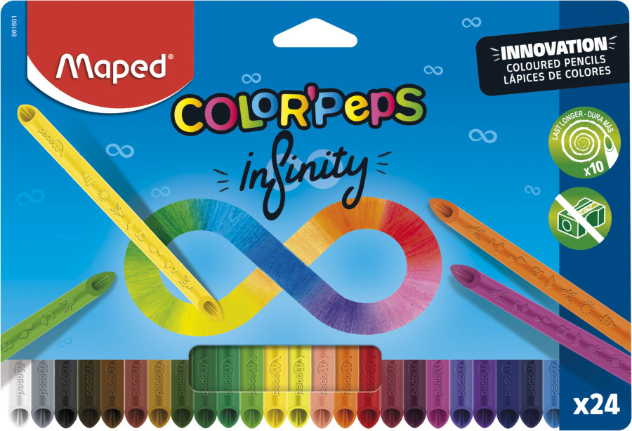 Цветные карандаши MAPED COLOR'PEPS INFINITY из ударопрочного грифеля, треугольные, 24 цвета, в коробке с подвесом