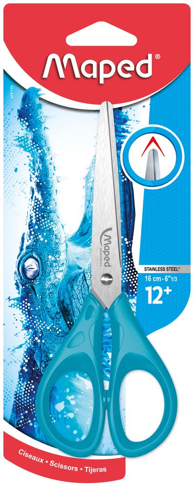 Ножницы 16 см из нержавеющей стали, MAPED PULSE, с закругленными лезвиями, симметричные, в блистере