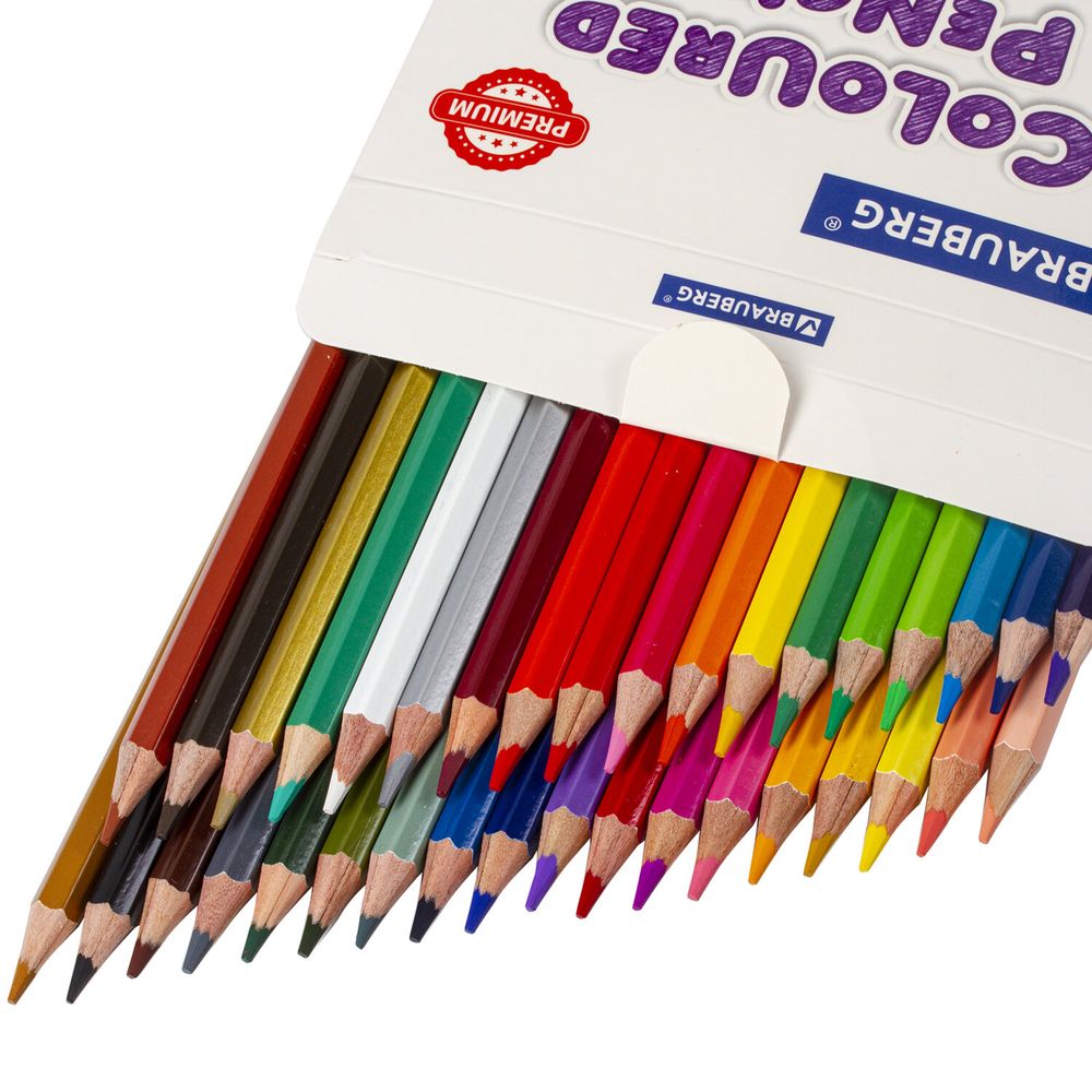 Карандаши цветные BRAUBERG PREMIUM, 36 цветов, шестигранные, грифель 3,3 мм, натуральное дерево