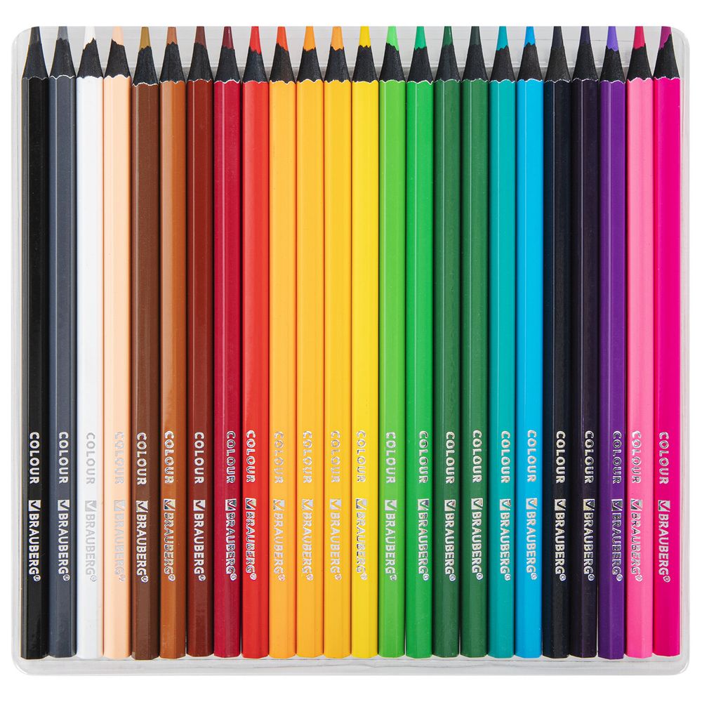 Карандаши цветные BRAUBERG, 24 цвета, шестигранные, грифель 3,3 мм, черное дерево