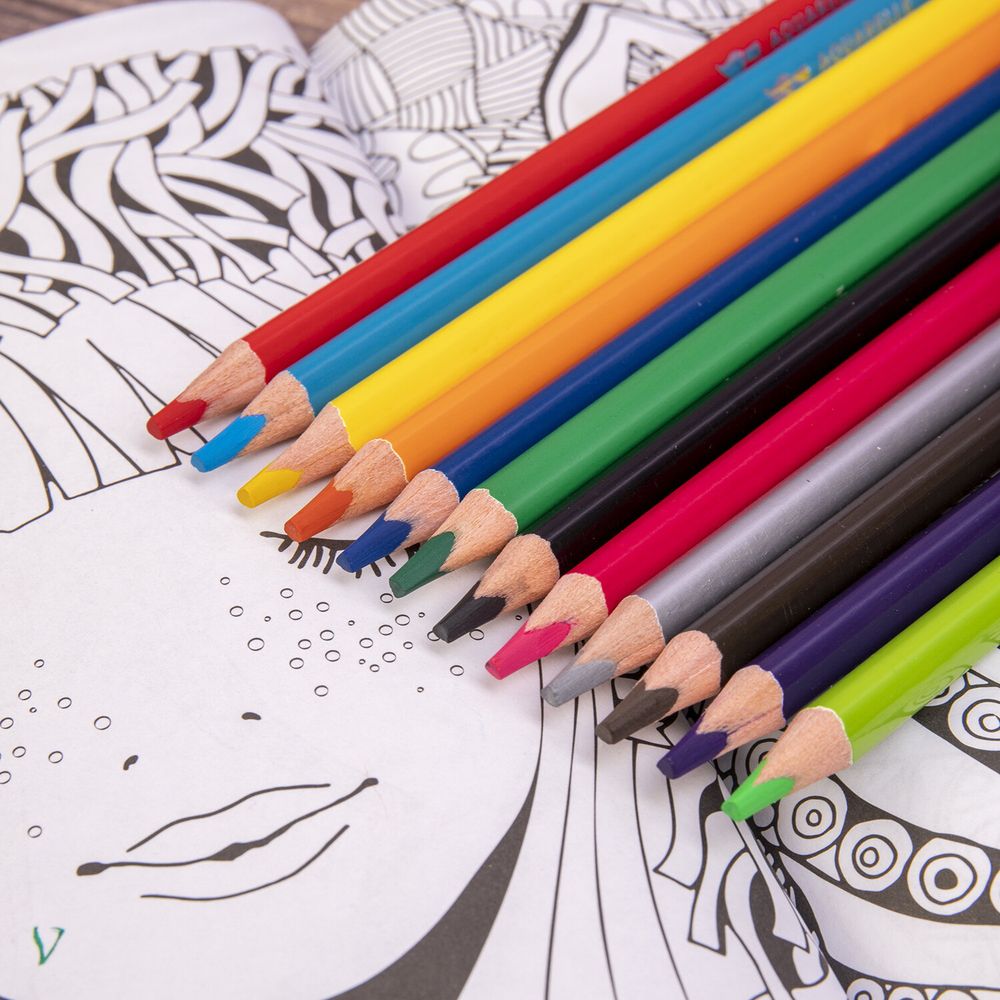 Карандаши цветные акварельные BRAUBERG PREMIUM AQUARELLE, 12 цветов, трехгранные, утолщенный грифель 4 мм, натуральное дерево