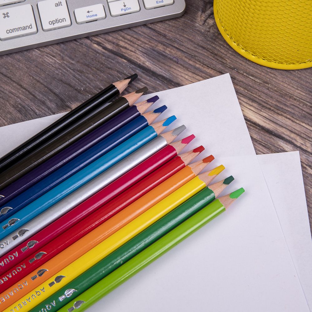 Карандаши цветные акварельные BRAUBERG PREMIUM AQUARELLE, 12 цветов, трехгранные, утолщенный грифель 4 мм, натуральное дерево