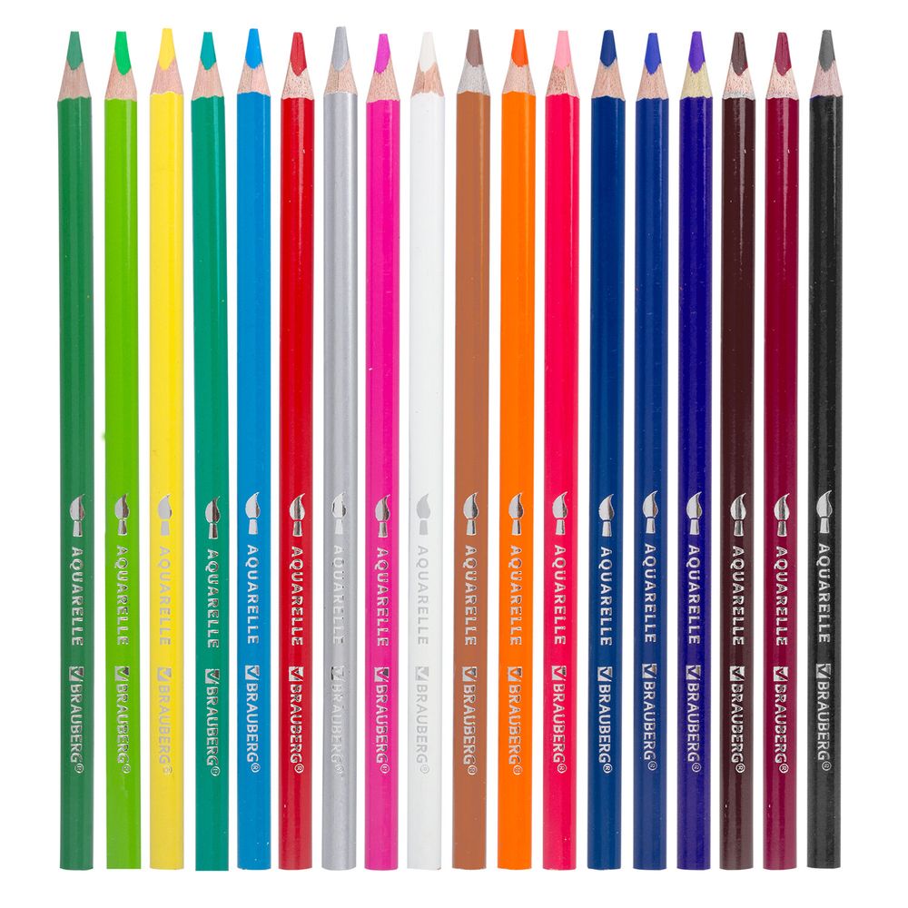 Карандаши цветные акварельные BRAUBERG PREMIUM AQUARELLE, 18 цветов, трехгранные, утолщенный грифель 4 мм, натуральное дерево
