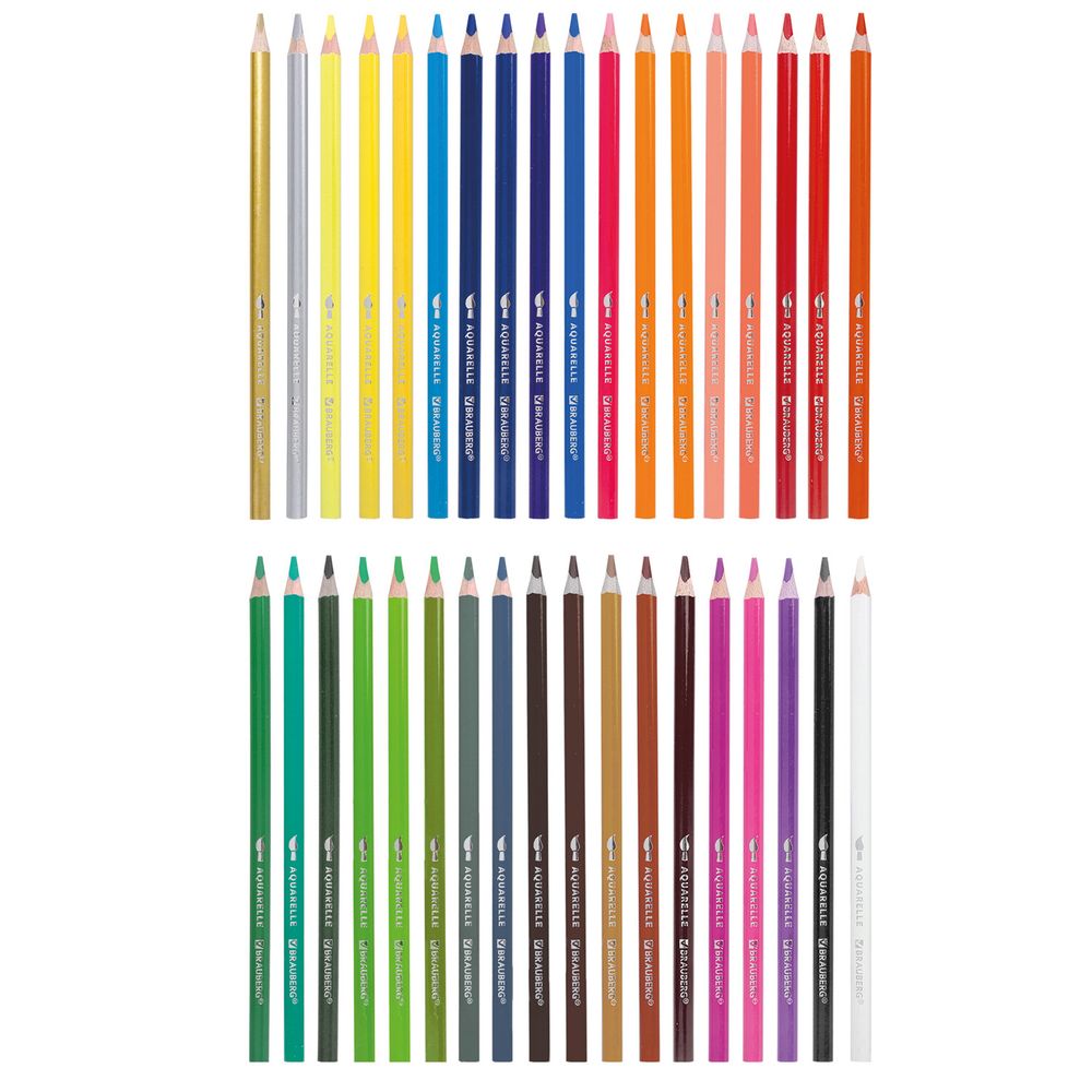 Карандаши цветные акварельные BRAUBERG PREMIUM AQUARELLE, 36 цветов, трехгранные, утолщенный грифель 4 мм, натуральное дерево