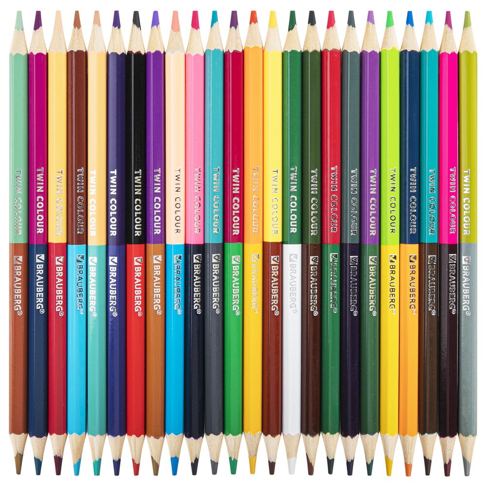 Карандаши цветные двусторонние BRAUBERG PREMIUM TWIN COLOUR, 24 шт., 48 цв., туба, шестигранные, грифель 3,3 мм, натуральное дерево