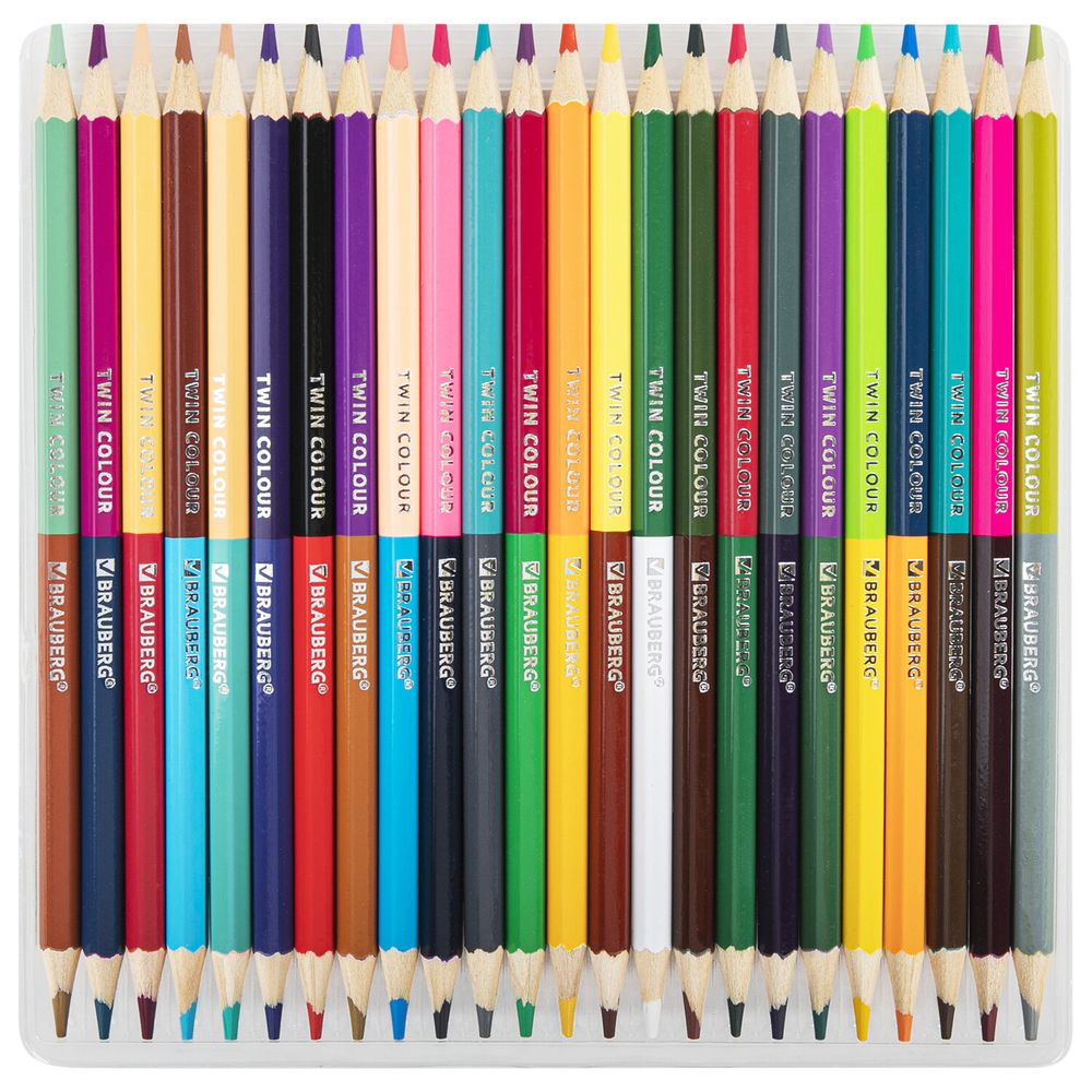 Карандаши цветные двусторонние BRAUBERG PREMIUM TWIN COLOUR, 24 штуки, 48 цветов, шестигранные, грифель 3,3 мм, натуральное дерево