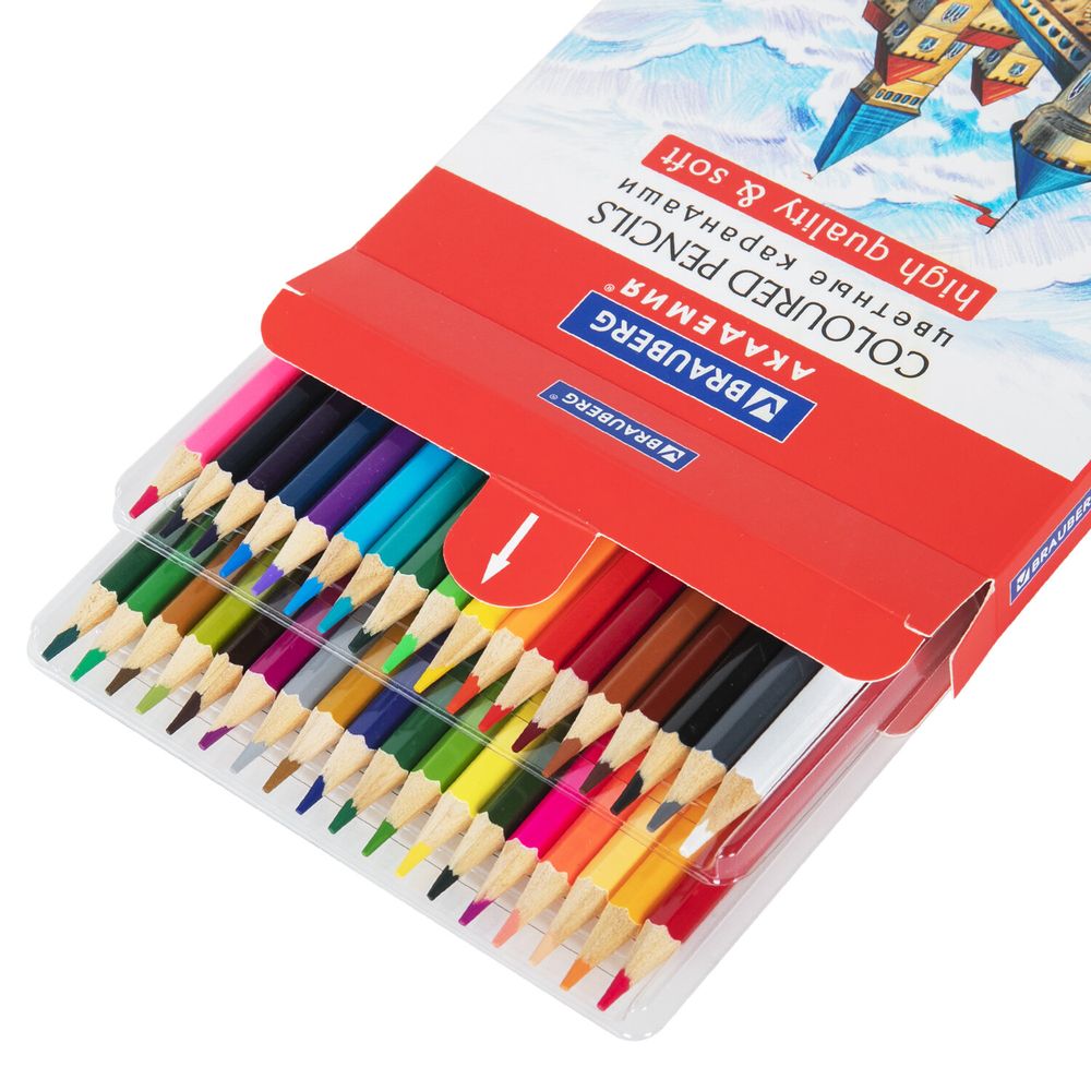 Карандаши цветные мягкие BRAUBERG АКАДЕМИЯ, 36 цветов, шестигранные, грифель 3 мм, натуральное дерево