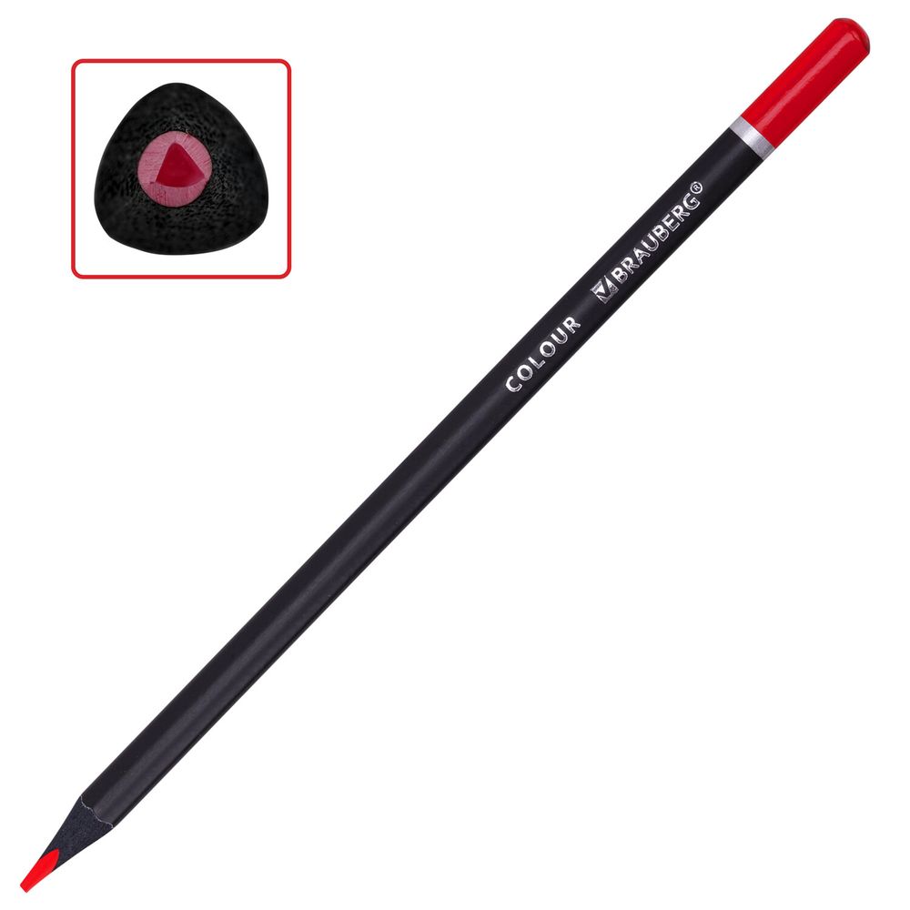 Карандаши цветные чёрное дерево BRAUBERG BLACK WOOD, 24 цвета, трехгранные, мягкий грифель 3 мм