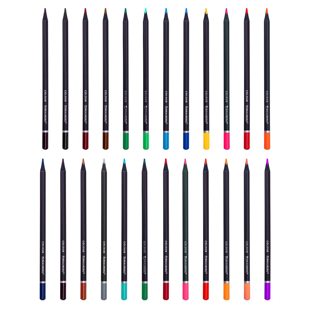 Карандаши цветные чёрное дерево BRAUBERG BLACK WOOD, 24 цвета, трехгранные, мягкий грифель 3 мм