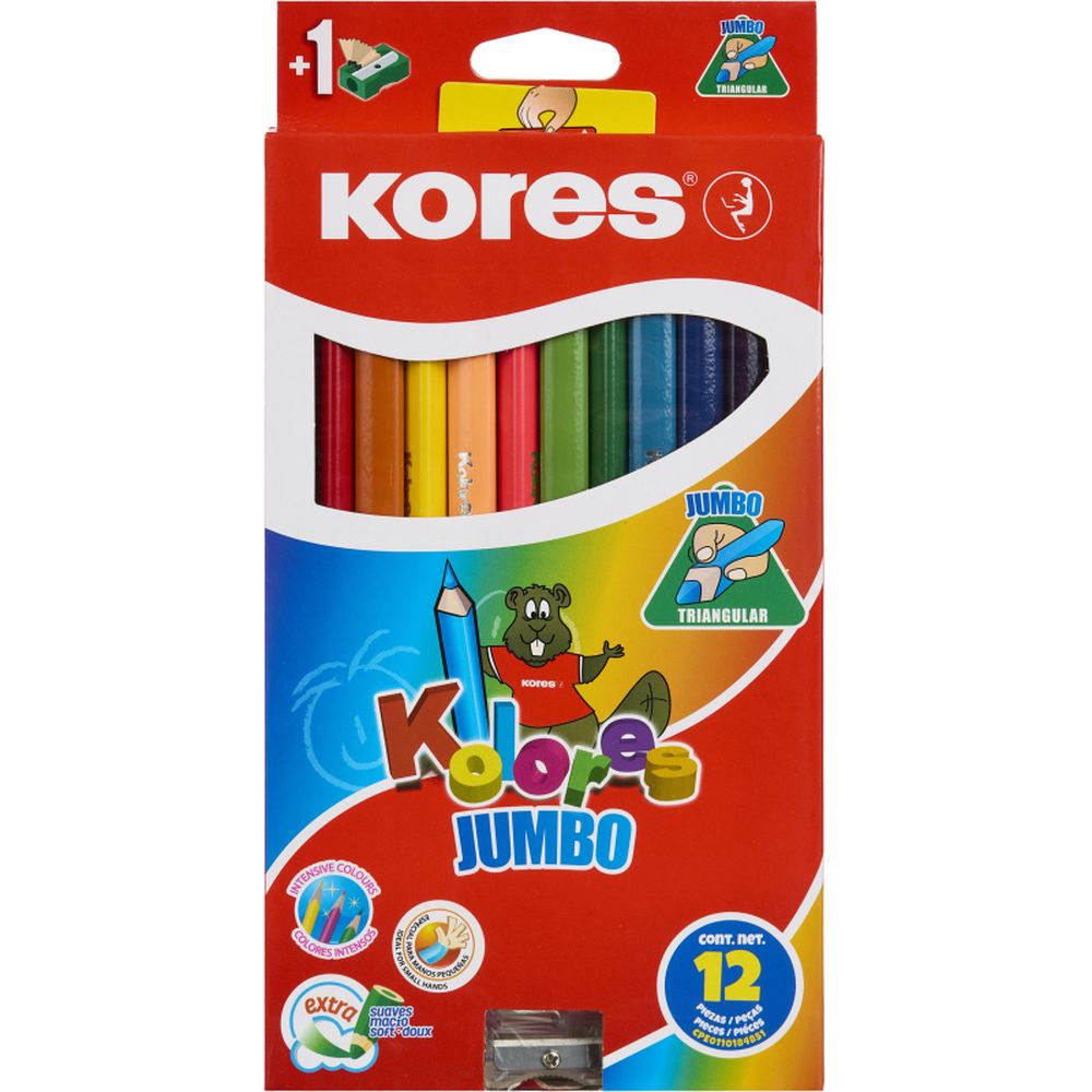 Карандаши цветные Kores Jumbo, 12 цв.+ точилка
