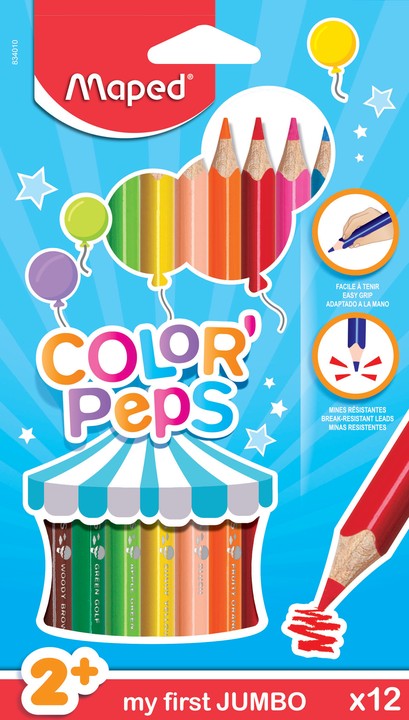 Карандаши  цветные MAPED COLOR PEPS макси , треугольные, ударопрочный грифель, в картонном футляре, 12 цв