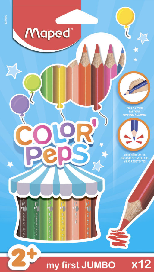 Карандаши цветные MAPED COLOR PEPS макси , треугольные, ударопрочный грифель, в картонном футляре, 12 цв