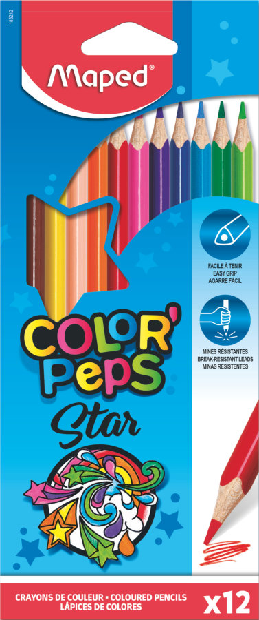 Карандаши цветные MAPED COLOR PEPS, треугольные, ударопрочный грифель, в картонном футляре, 12 цв
