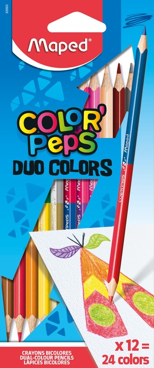 Карандаши  цветные MAPED COLOR PEPS двойные, треугольные, ударопрочный грифель, в картонном футляре, 12шт/24 цв