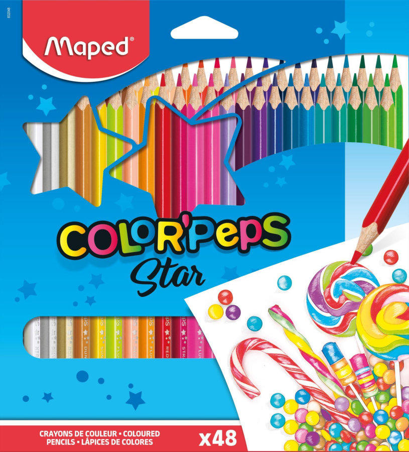 Карандаши цветные MAPED COLOR PEPS, треугольные, ударопрочный грифель, в карт. футляре, 48цв