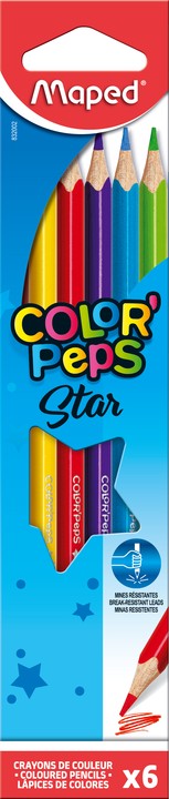 Карандаши цветные MAPED COLOR PEPS, треугольные, ударопрочный грифель, в карт. футляре, 6цв