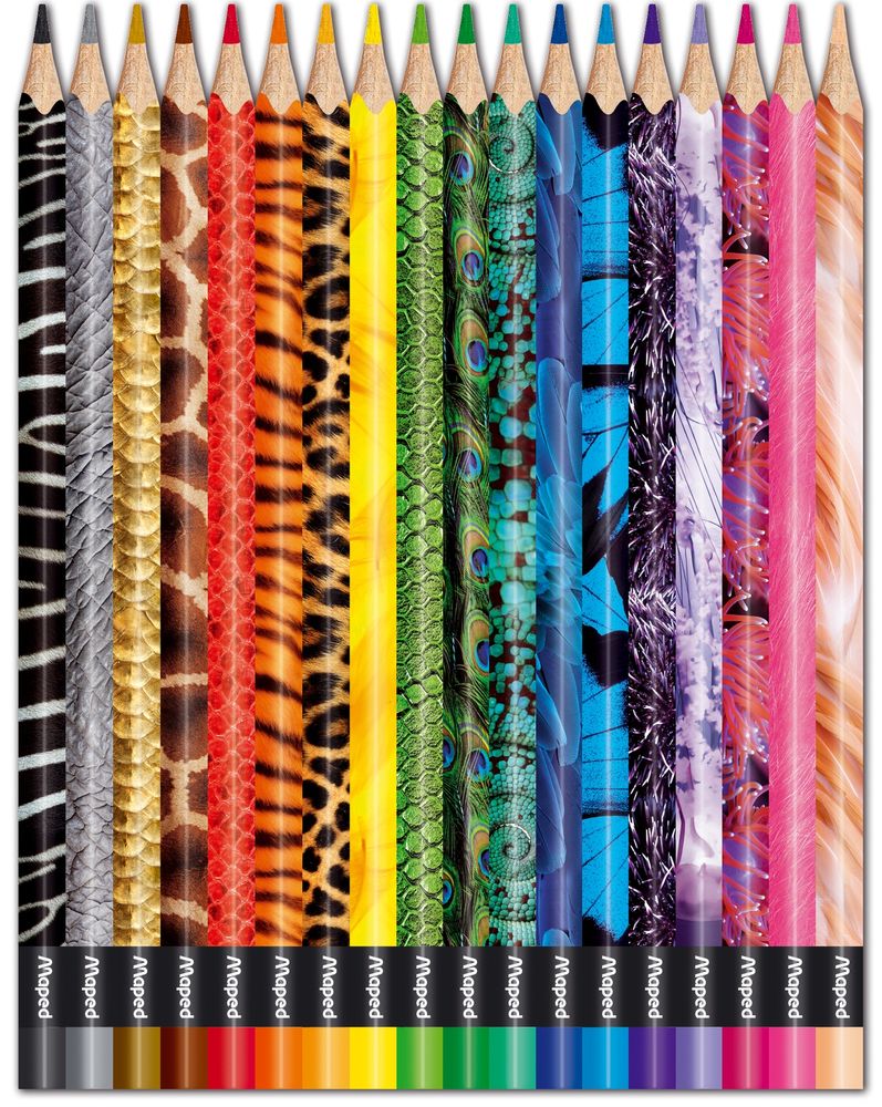Цветные карандаши, MAPED COLOR′PEPS ANIMALS, 18 цветов, декорированные, в картонной коробке
