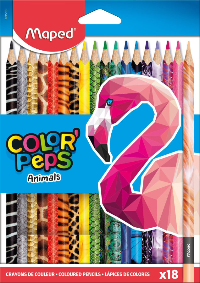 Цветные карандаши, MAPED COLOR′PEPS ANIMALS, 18 цветов, декорированные, в картонной коробке