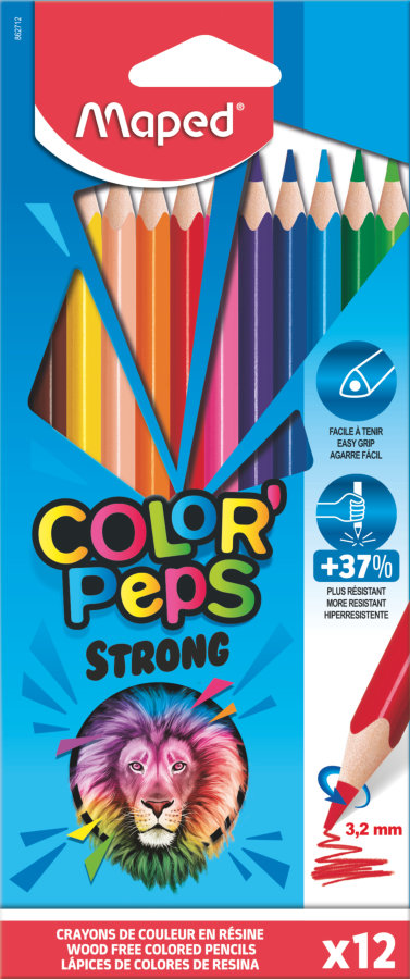 Цветные карандаши повышенной прочности, MAPED COLOR`PEPS STRONG, пластиковые, 12 цветов, в картонной коробке с подвесом