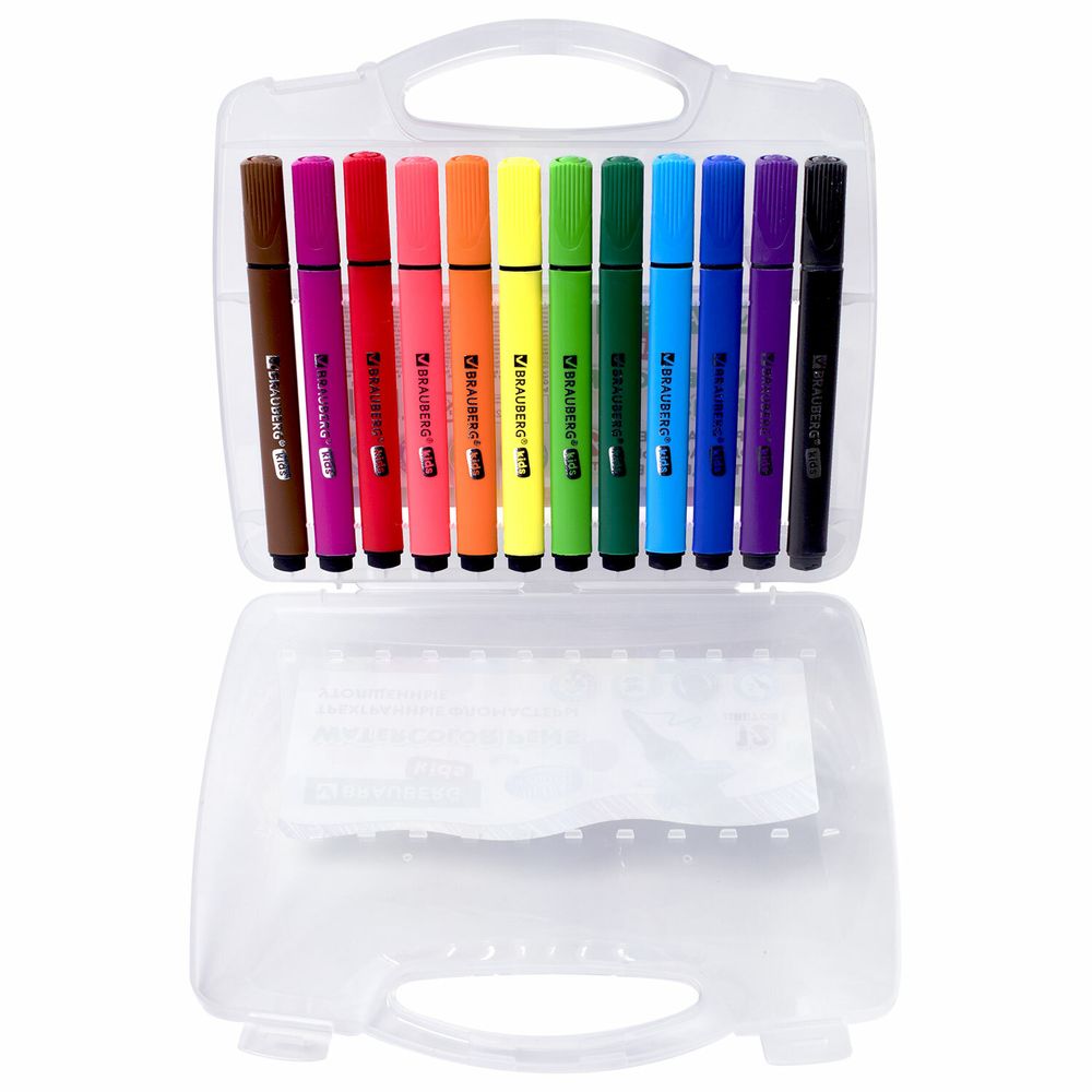 Фломастеры в пластиковом кейсе трехгранные утолщенные УЛЬТРАСМЫВАЕМЫЕ, BRAUBERG KIDS, 12 цветов