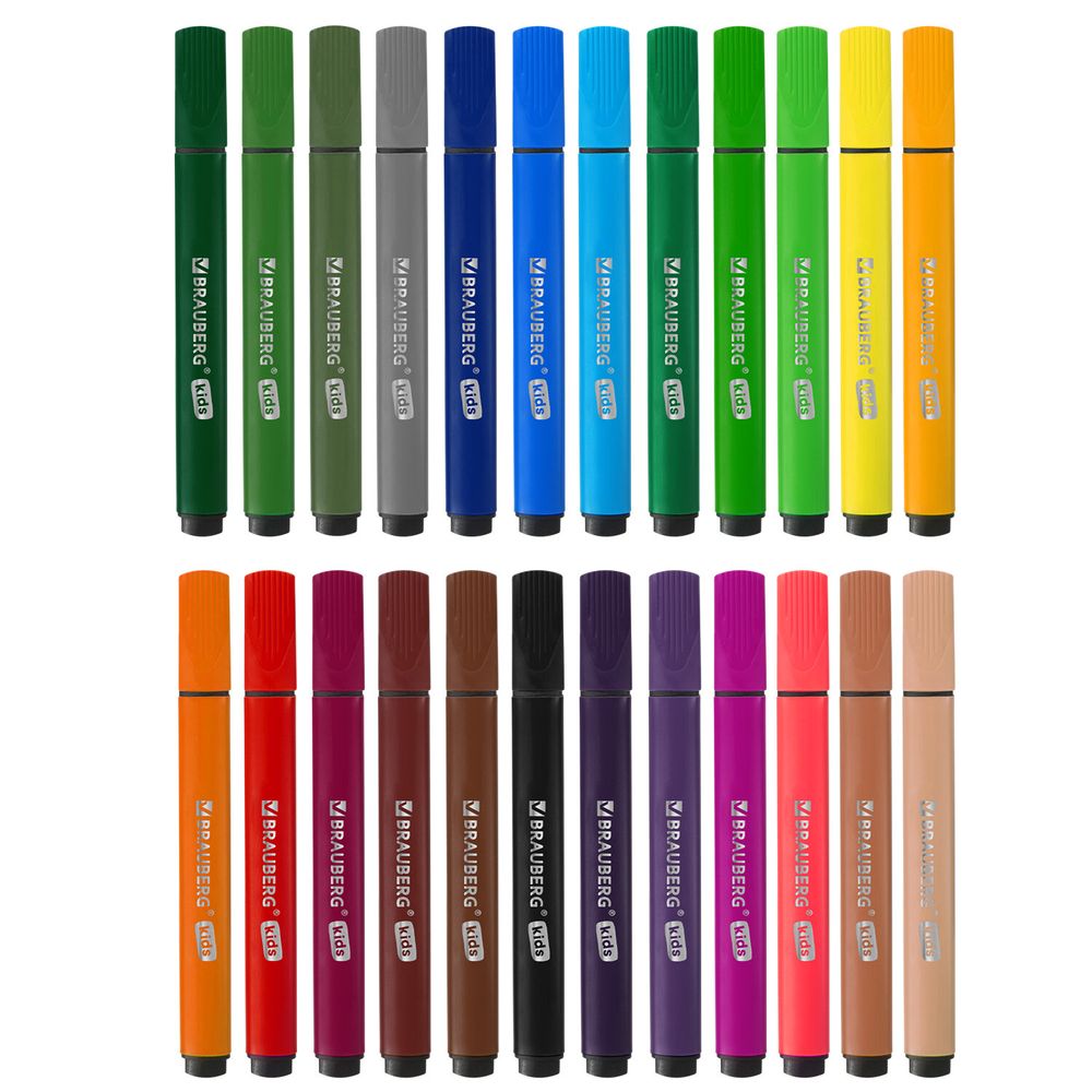 Фломастеры в пластиковом кейсе трехгранные утолщенные УЛЬТРАСМЫВАЕМЫЕ, BRAUBERG KIDS, 24 цвета