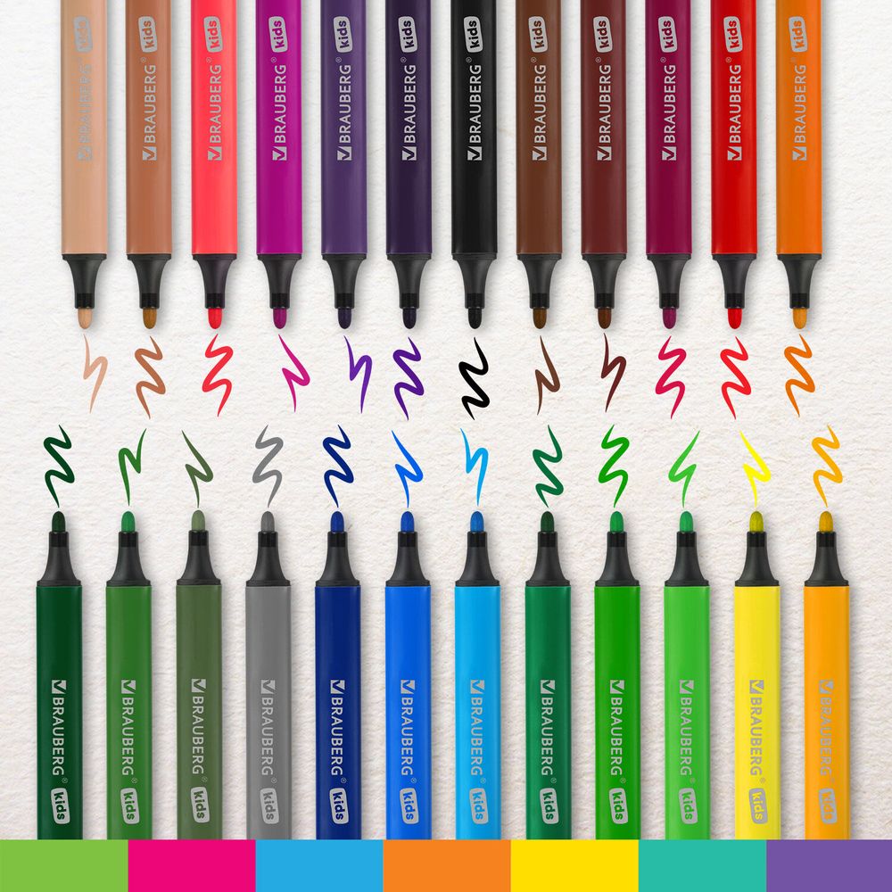 Фломастеры в пластиковом кейсе трехгранные утолщенные УЛЬТРАСМЫВАЕМЫЕ, BRAUBERG KIDS, 24 цвета