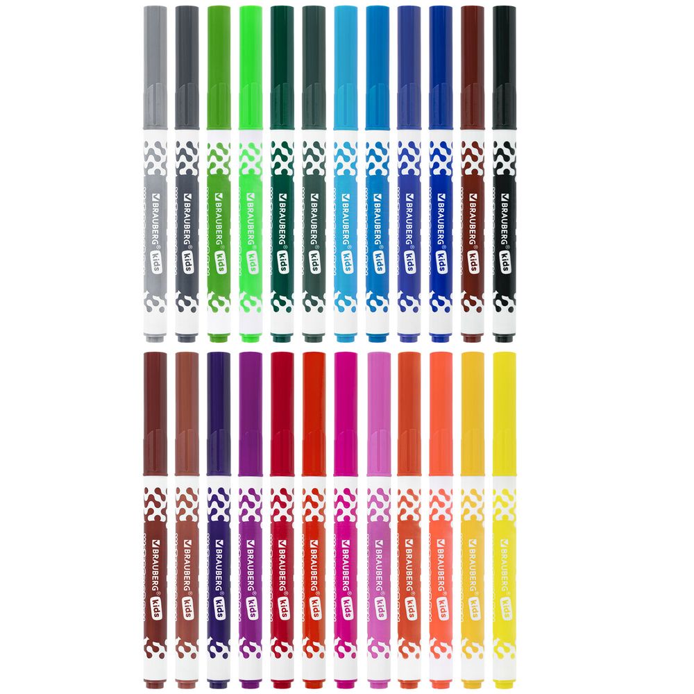 Фломастеры в портфельчике утолщенные 24 цвета, вентилируемый колпачок, BRAUBERG KIDS