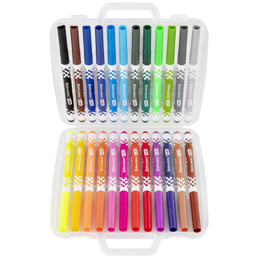 Фломастеры в портфельчике утолщенные 24 цвета, вентилируемый колпачок, BRAUBERG KIDS