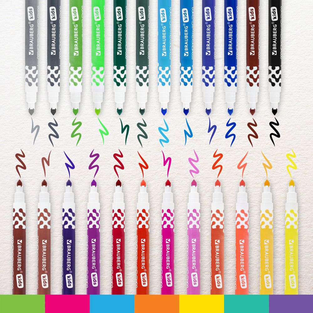 Фломастеры в портфельчике утолщенные 24 цвета, вентилируемый колпачок, BRAUBERG KIDS