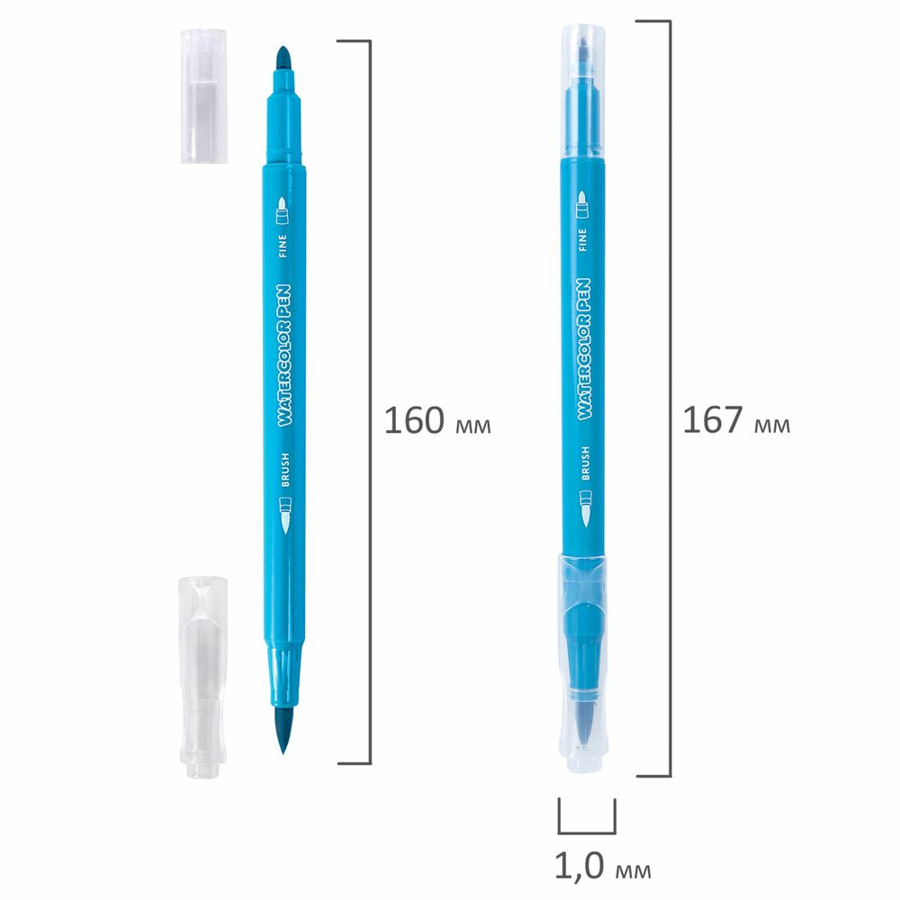 Фломастеры двусторонние с кистью 12 цветов (кисть/классический), СУПЕРКЕЙС, BRAUBERG KIDS