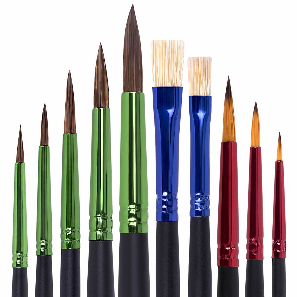 Кисти BRAUBERG PREMIUM, набор 10 шт. (круглые пони - 5 шт., синтетика - 3 шт., плоские щетина - 2 шт.), блистер