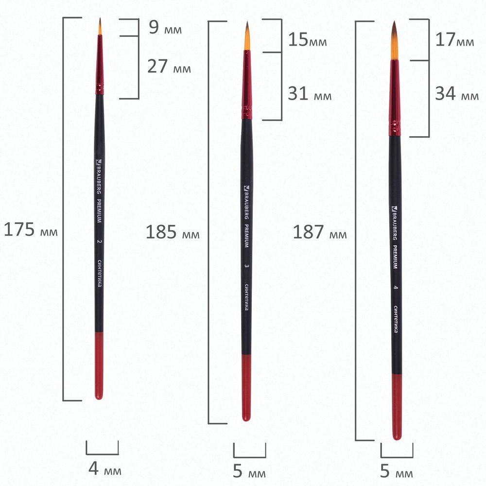 Кисти BRAUBERG PREMIUM, набор 10 шт. (круглые пони - 5 шт., синтетика - 3 шт., плоские щетина - 2 шт.), блистер