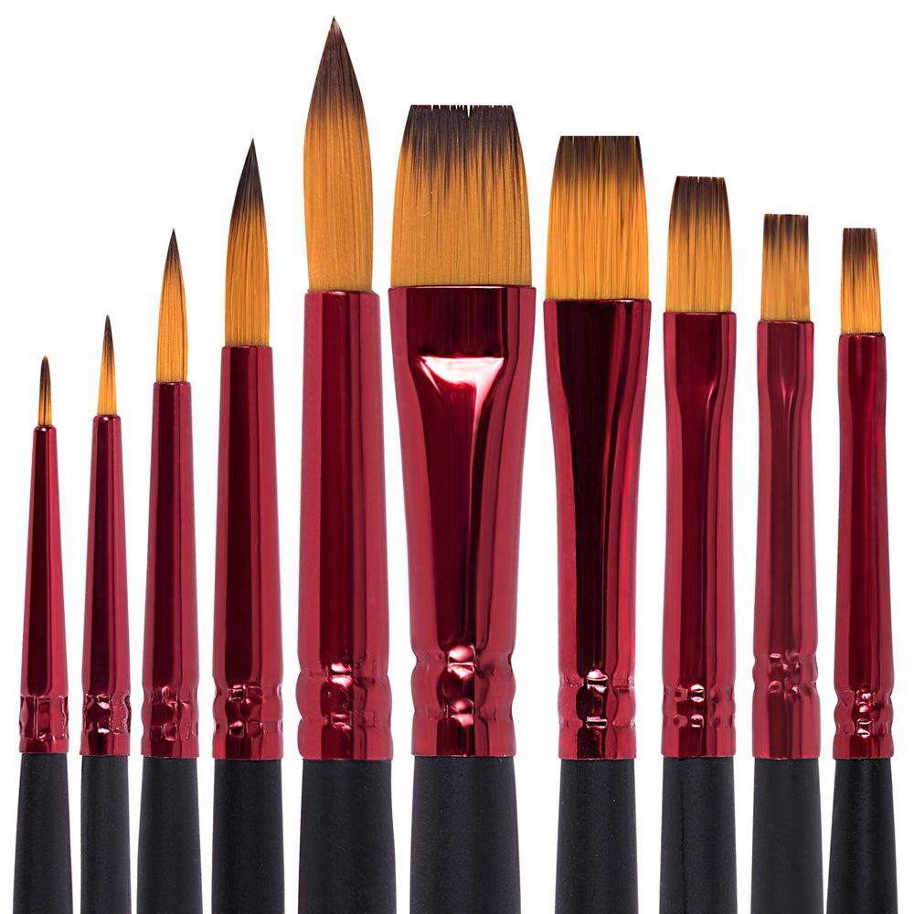 Кисти BRAUBERG PREMIUM, набор 10 шт. (синтетика, круглые № 1, 2, 3, 5, 8, плоские № 2, 4, 6, 8, 10)