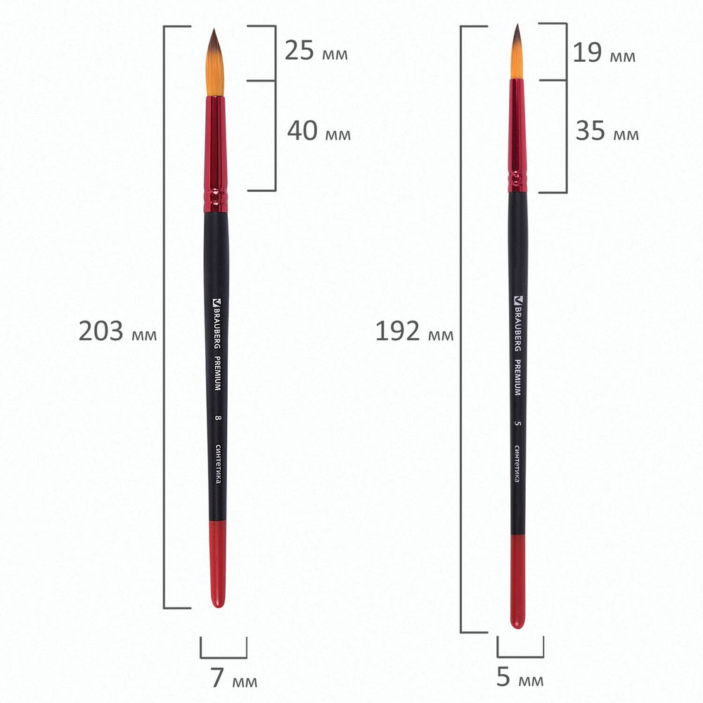 Кисти BRAUBERG PREMIUM, набор 10 шт. (синтетика, круглые № 1, 2, 3, 5, 8, плоские № 2, 4, 6, 8, 10)