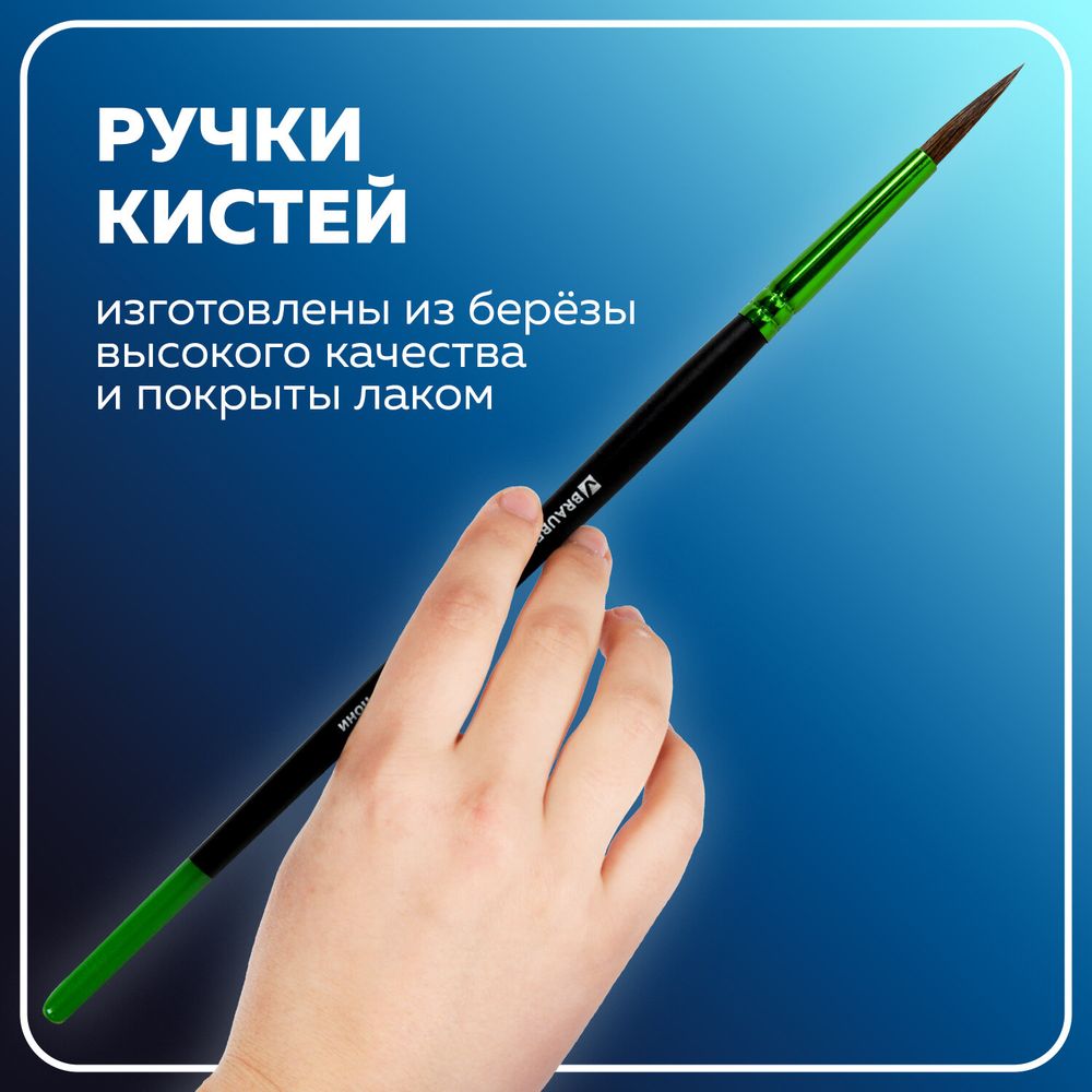 Кисти BRAUBERG PREMIUM, набор 5 шт. (из ворса пони круглые № 1, 2, 3, 4, 5), блистер