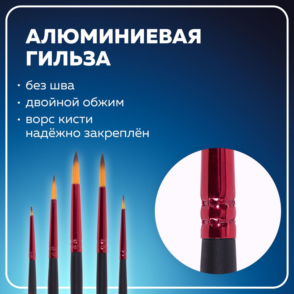 Кисти BRAUBERG PREMIUM, набор 5 шт. (синтетика, круглая № 1, 2, 3, 4, 5), блистер