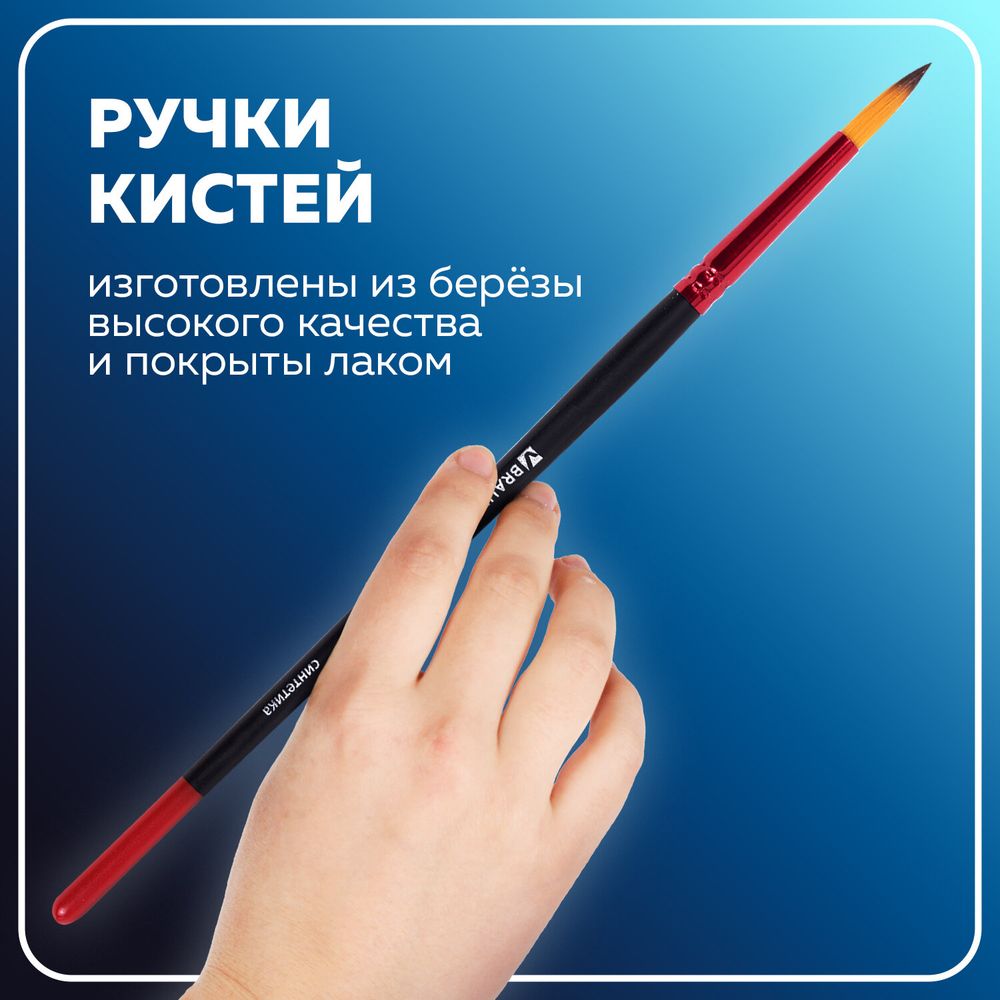 Кисти BRAUBERG PREMIUM, набор 5 шт. (синтетика, круглая № 1, 2, 3, 4, 5), блистер
