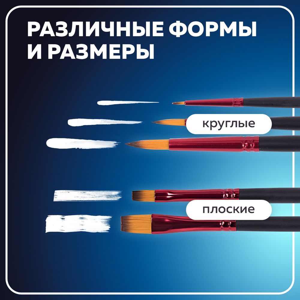 Кисти BRAUBERG PREMIUM, набор 5 шт. (синтетика, круглая № 1, 3, 5, плоская № 5, 8), блистер