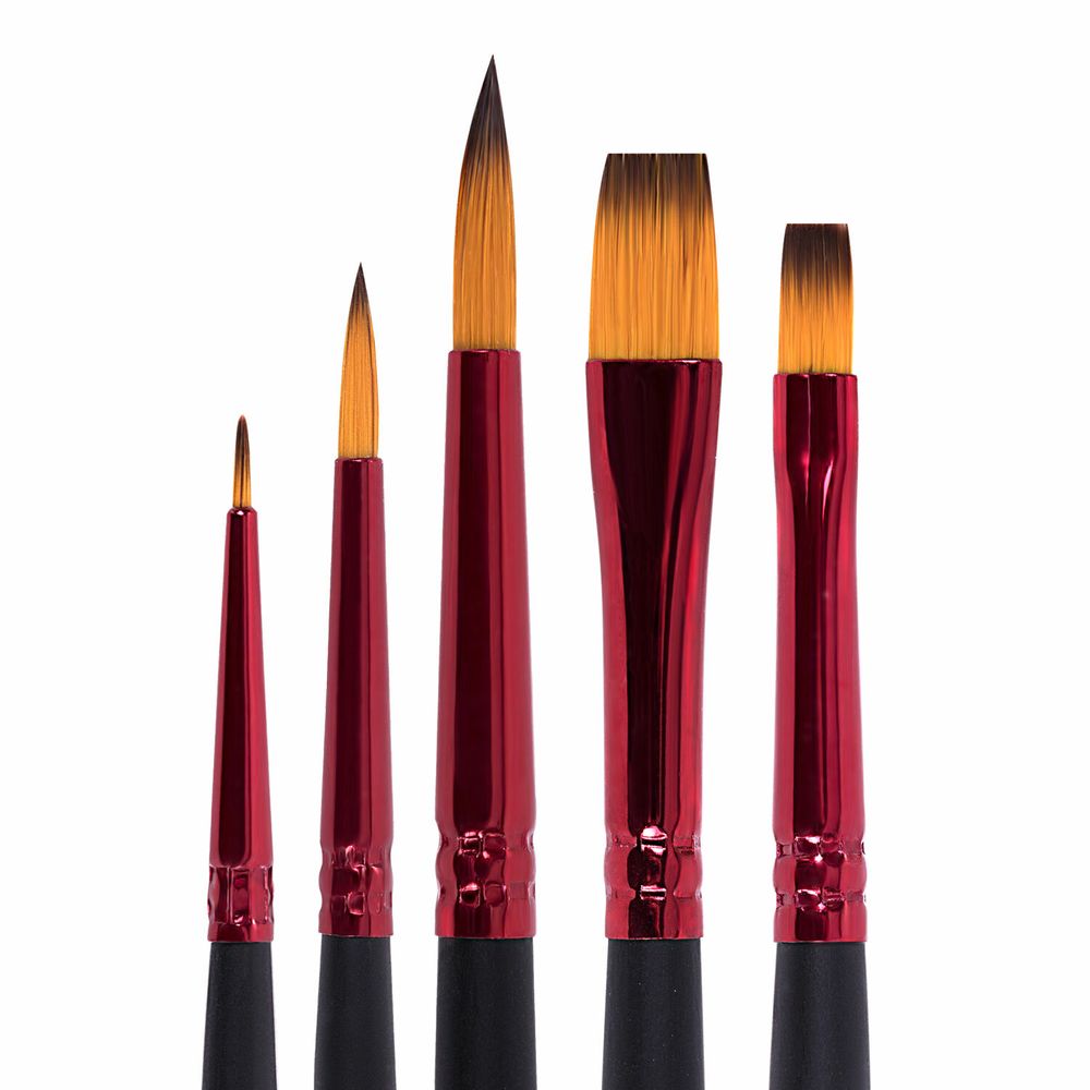 Кисти BRAUBERG PREMIUM, набор 5 шт. (синтетика, круглая № 1, 3, 5, плоская № 5, 8), блистер