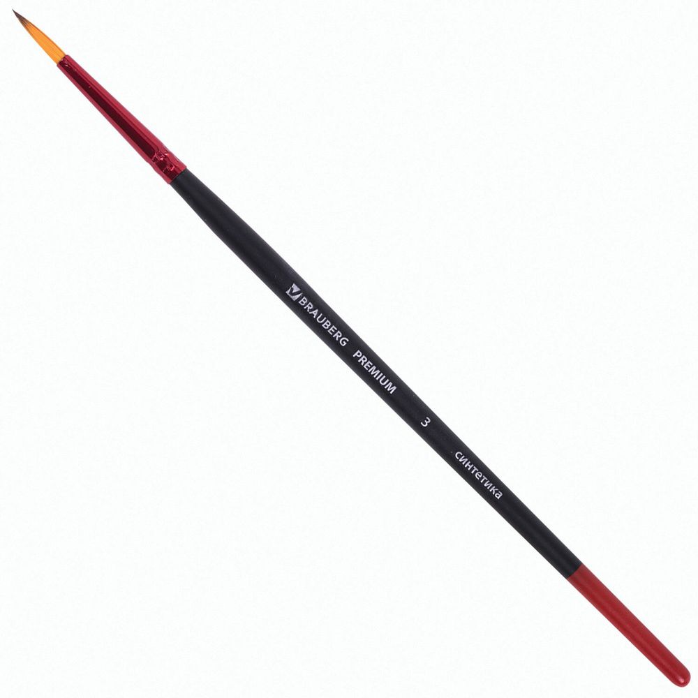 Кисти BRAUBERG PREMIUM, набор 5 шт. (синтетика, круглая № 1, 3, 5, плоская № 5, 8), блистер