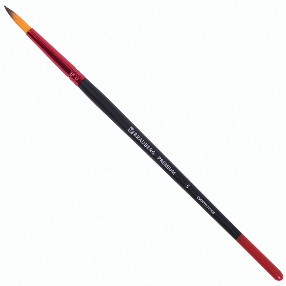 Кисти BRAUBERG PREMIUM, набор 5 шт. (синтетика, круглая № 1, 3, 5, плоская № 5, 8), блистер