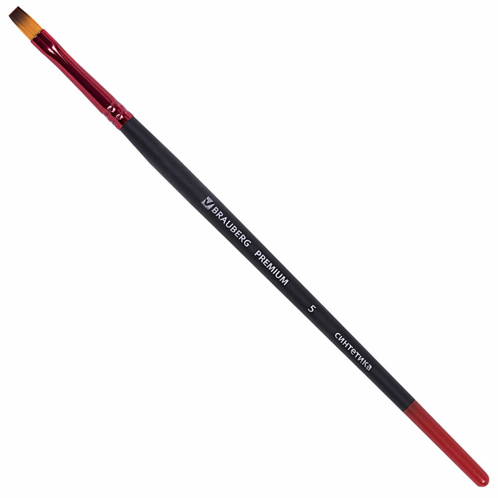 Кисти BRAUBERG PREMIUM, набор 5 шт. (синтетика, круглая № 1, 3, 5, плоская № 5, 8), блистер
