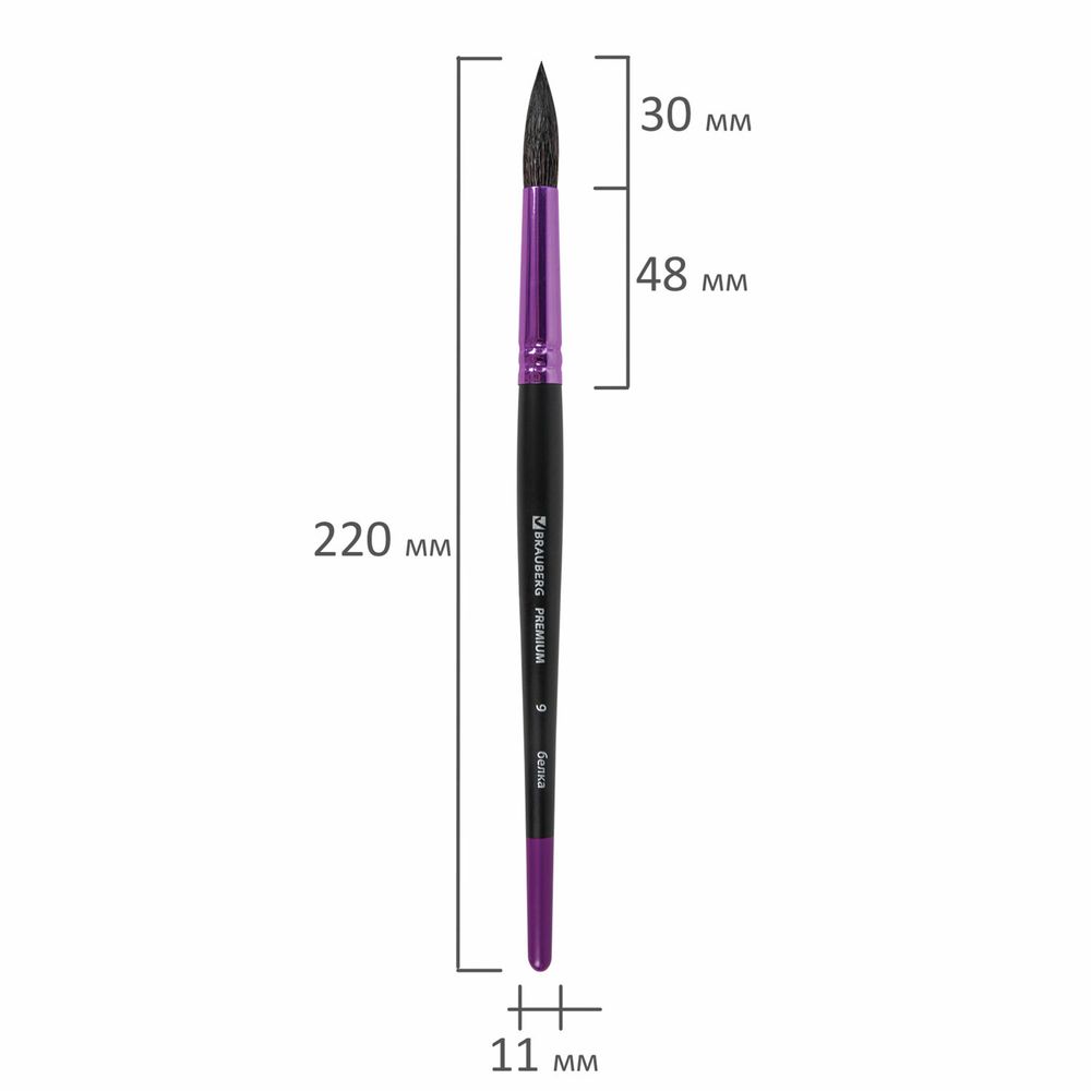 Кисть белка, круглая № 9, BRAUBERG PREMIUM