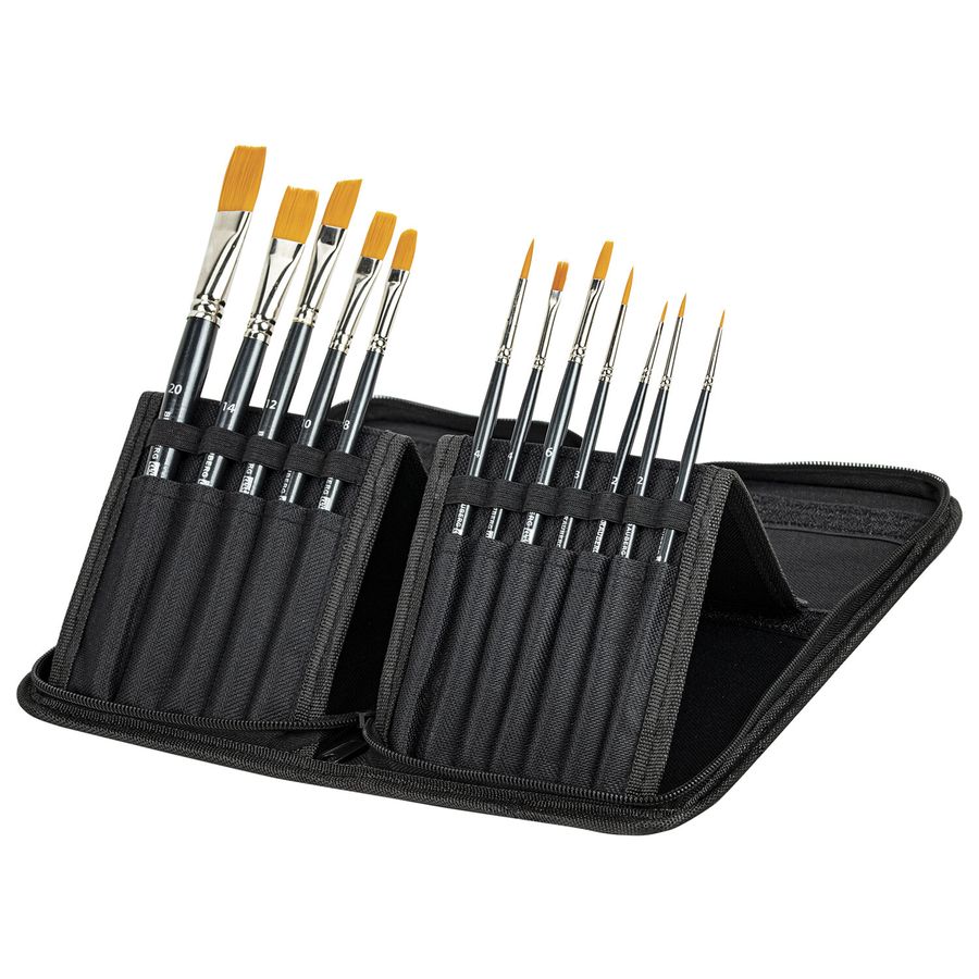 Кисти художественные набор 12 шт. в черном пенале, синтетика, BRAUBERG ART CLASSIC, № 0-20