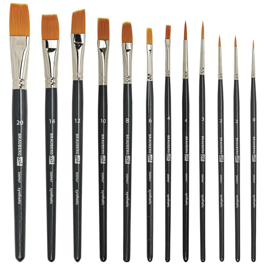 Кисти художественные набор 12 шт. в черном пенале, синтетика, BRAUBERG ART CLASSIC, № 0-20