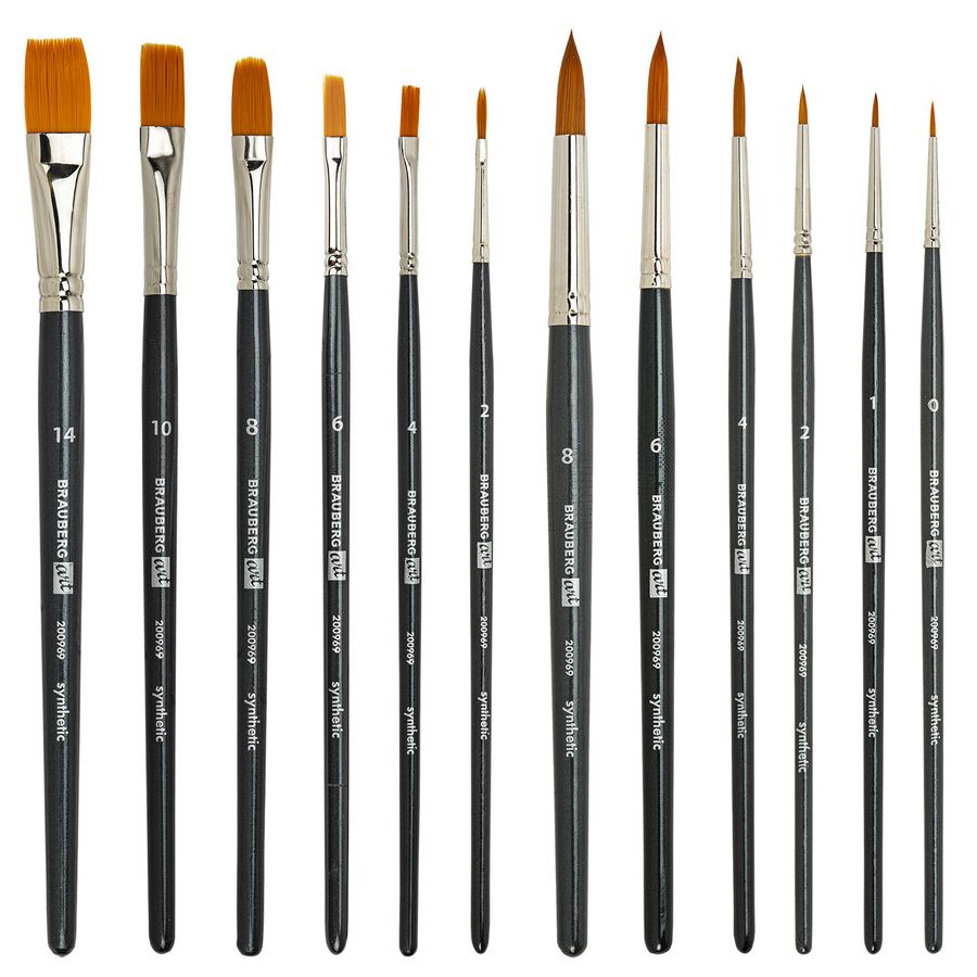 Кисти художественные набор 12 шт., в черной скрутке, синтетика, BRAUBERG ART CLASSIC, № 0-14
