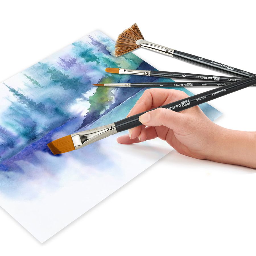 Кисти художественные набор 12 шт., в черной скрутке, синтетика, BRAUBERG ART CLASSIC, № 1-14 + веерная