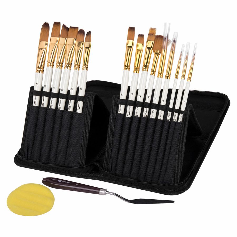Кисти художественные набор 15 шт. + мастихин в пенале, белые, синтетика, BRAUBERG ART DEBUT