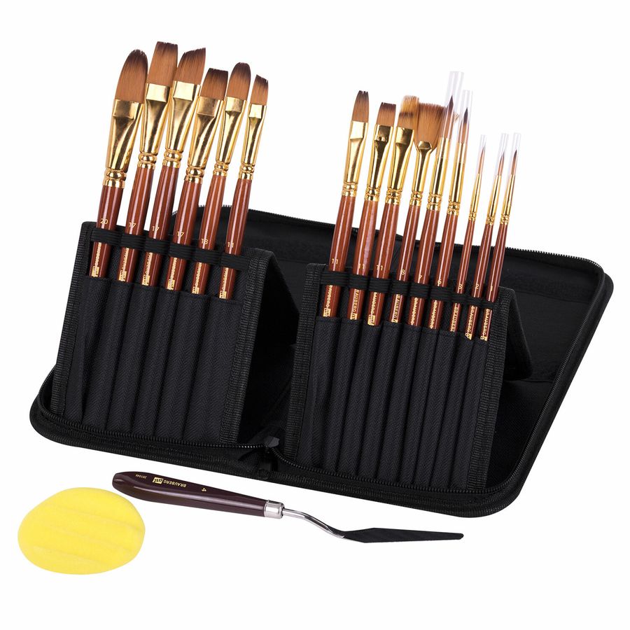 Кисти художественные набор 15 шт. + мастихин в пенале, коричневые, синтетика, BRAUBERG ART DEBUT